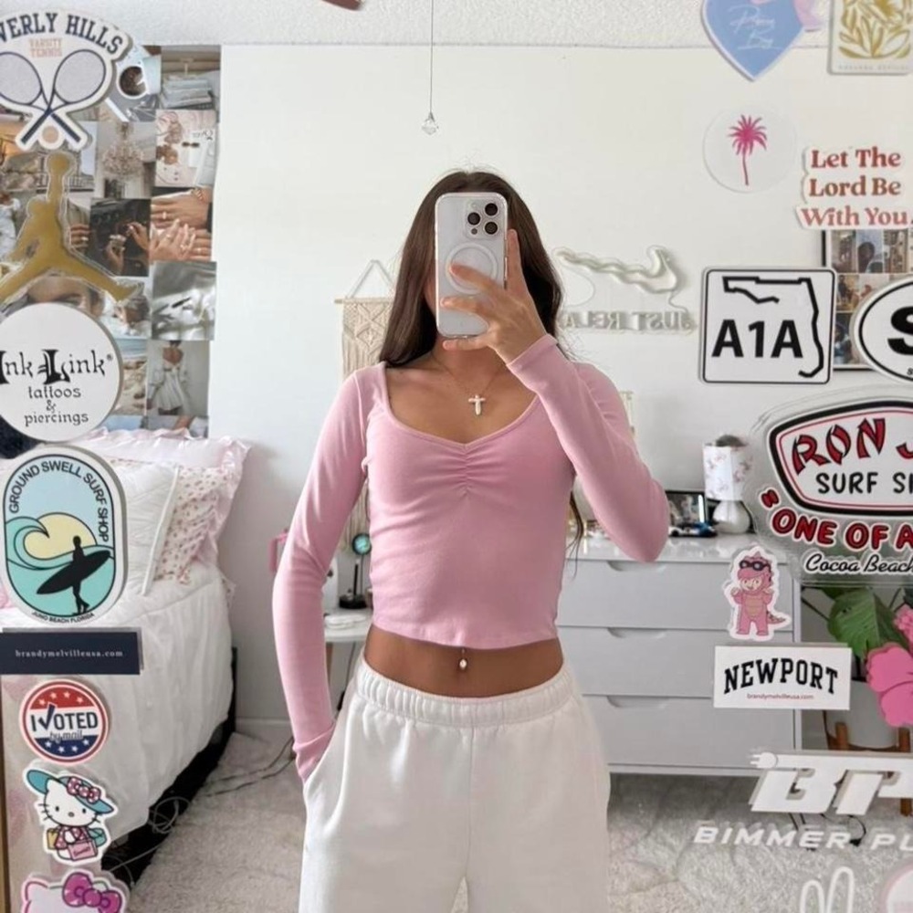 pink pacsun ruched long sleeve‎ top